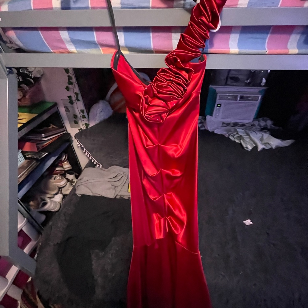 blondie long red formal dress one strap